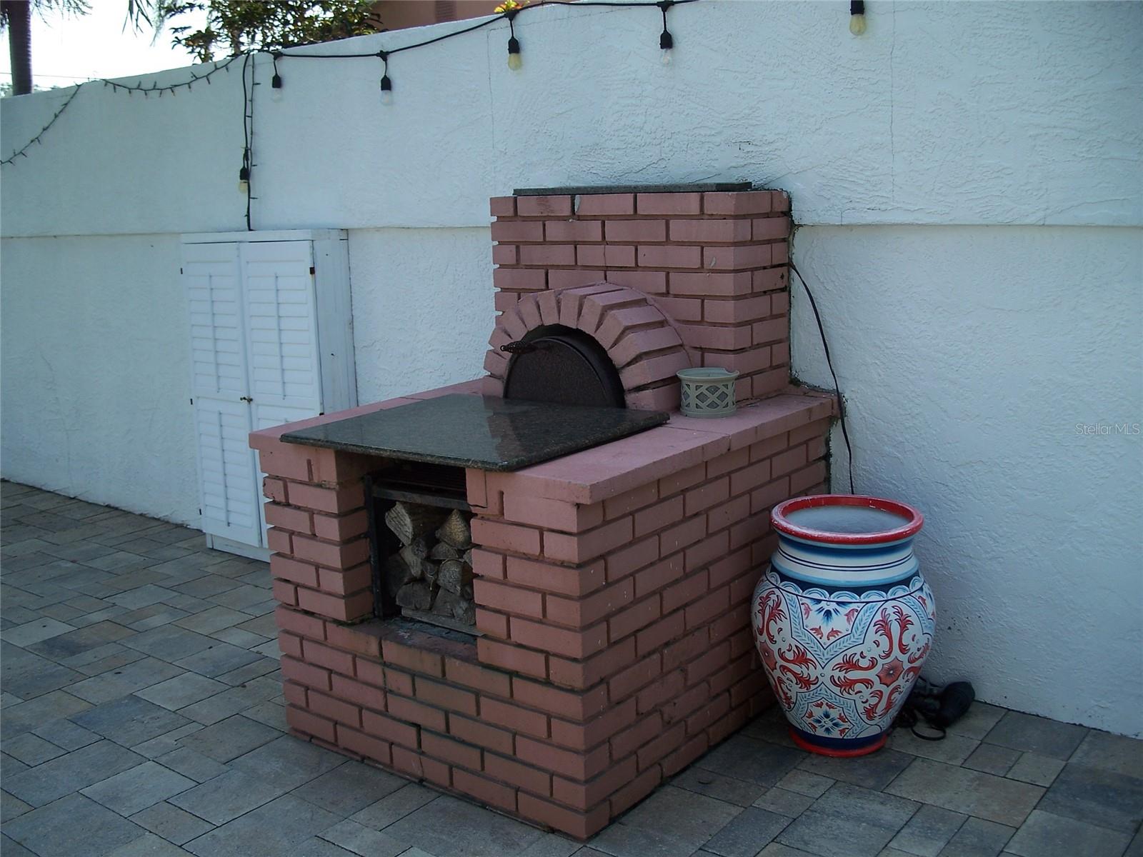 Brick pizza oven.