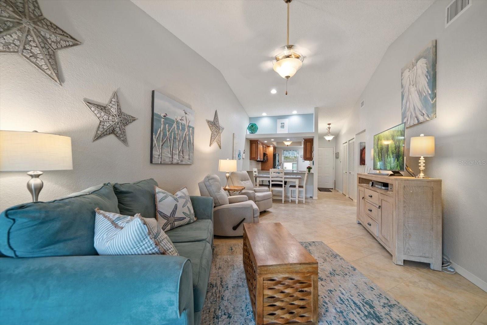 Living Room with beautiful coastal furnishings