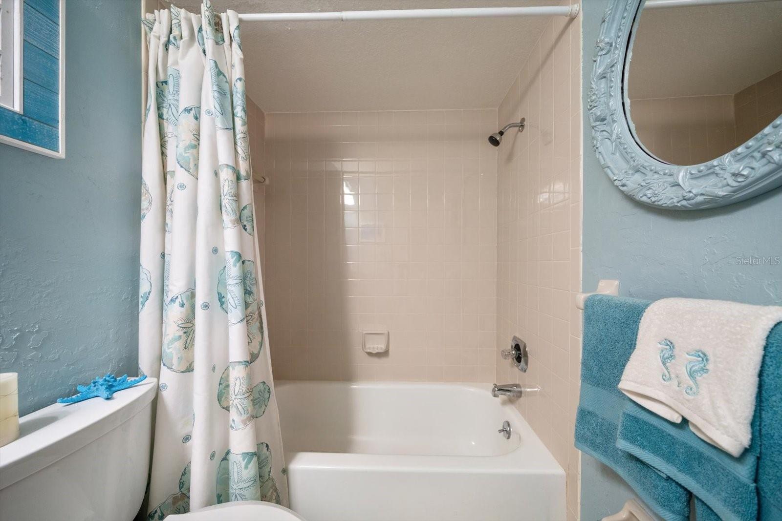 Guest bathroom with tub and shower