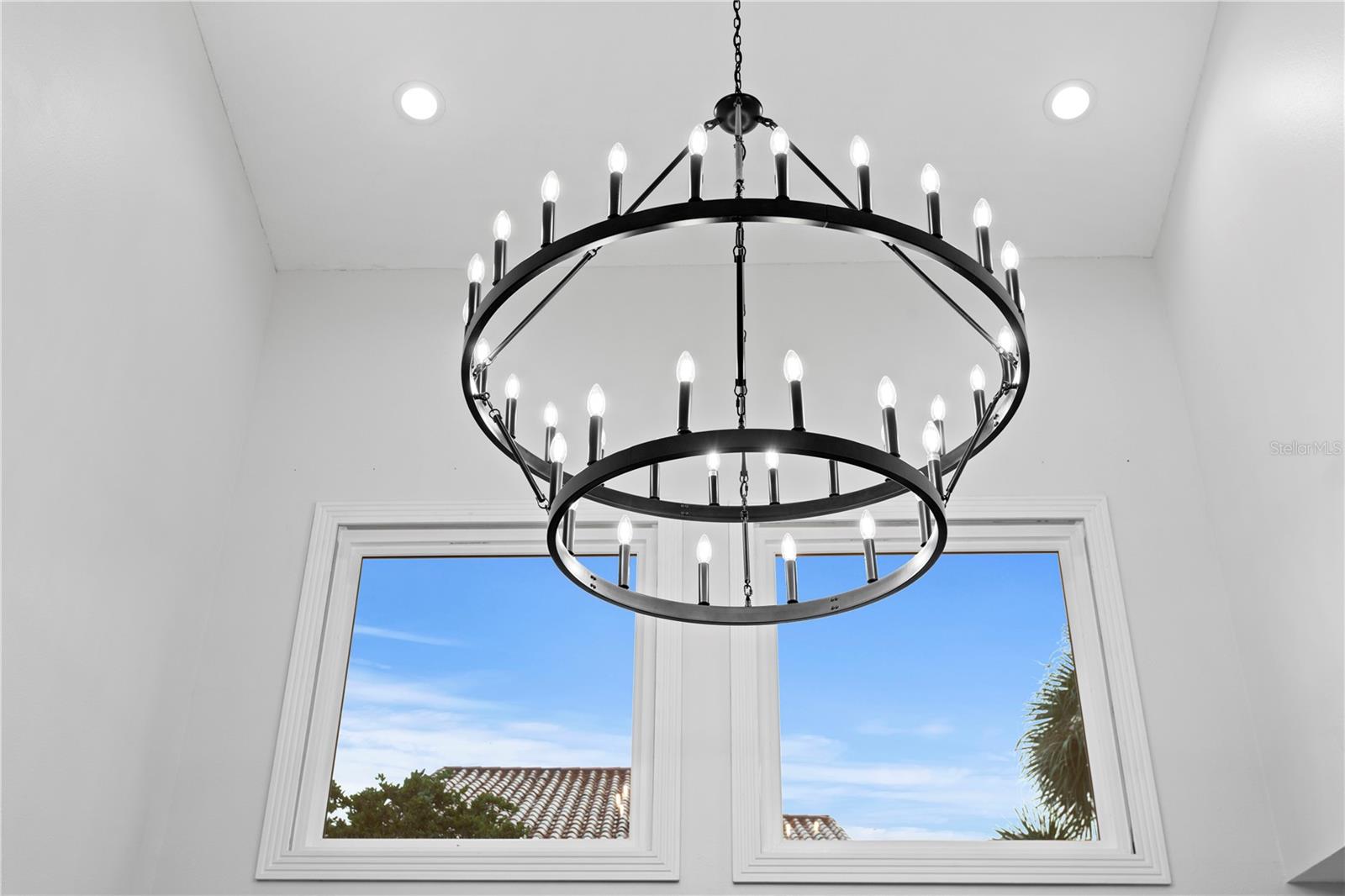 With a beautiful chandelier