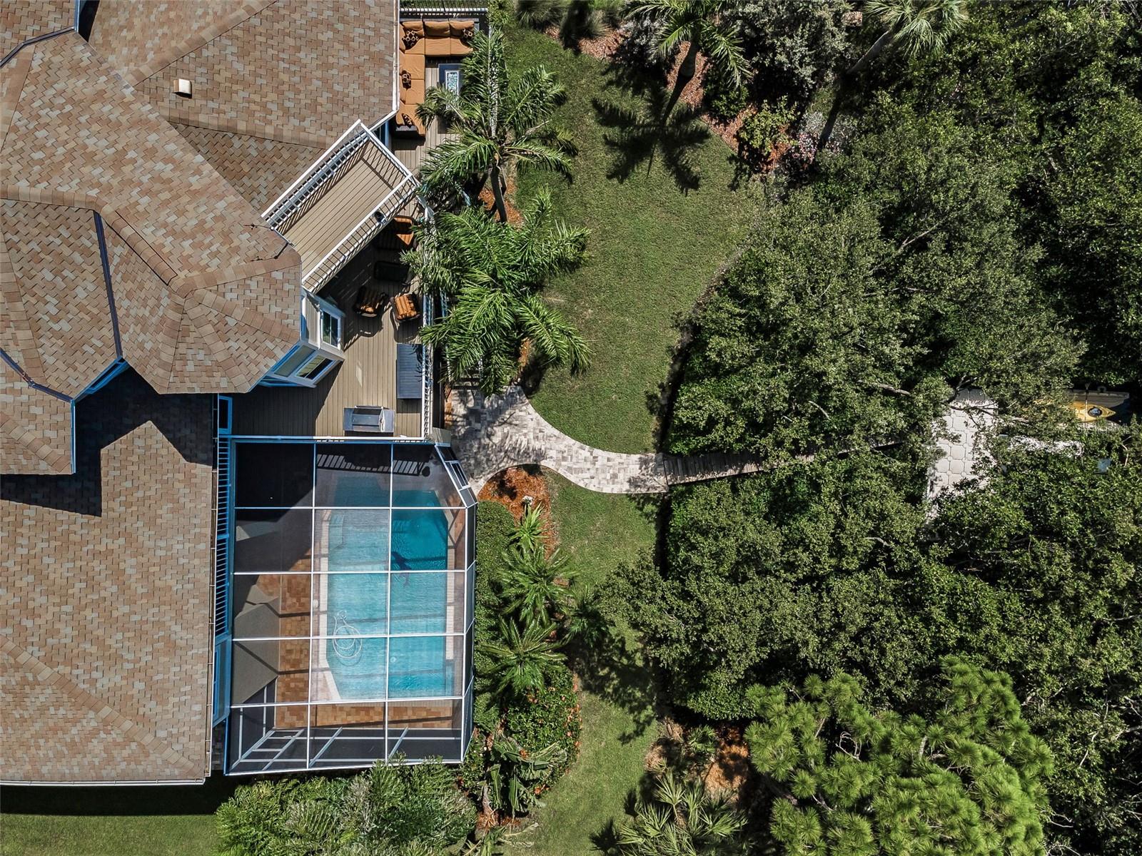 Aerial view-note the pool with dolphin motif