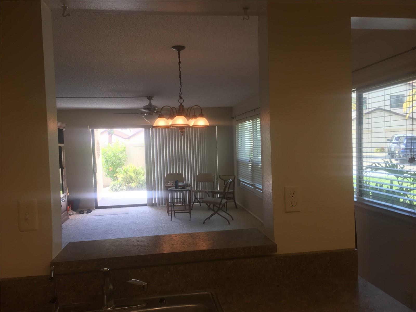 From kitchen to sliders in living room