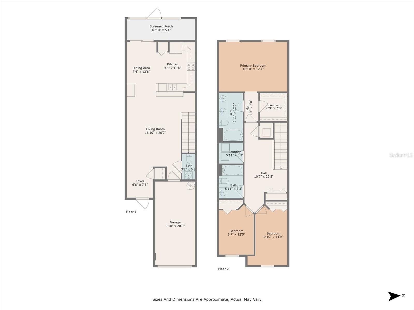 Downstairs and Upstairs Floor Plan Layout with Approximate Dimensions