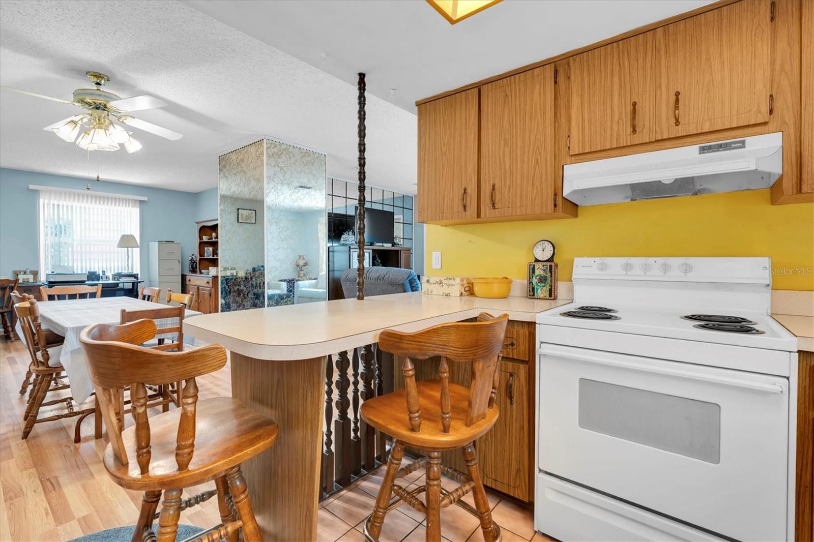 Kitchen with view of dining room