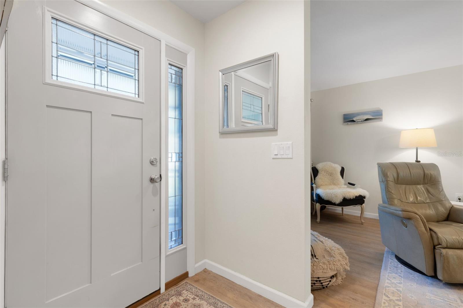 Elegant Modern leaded glass front door and side light
