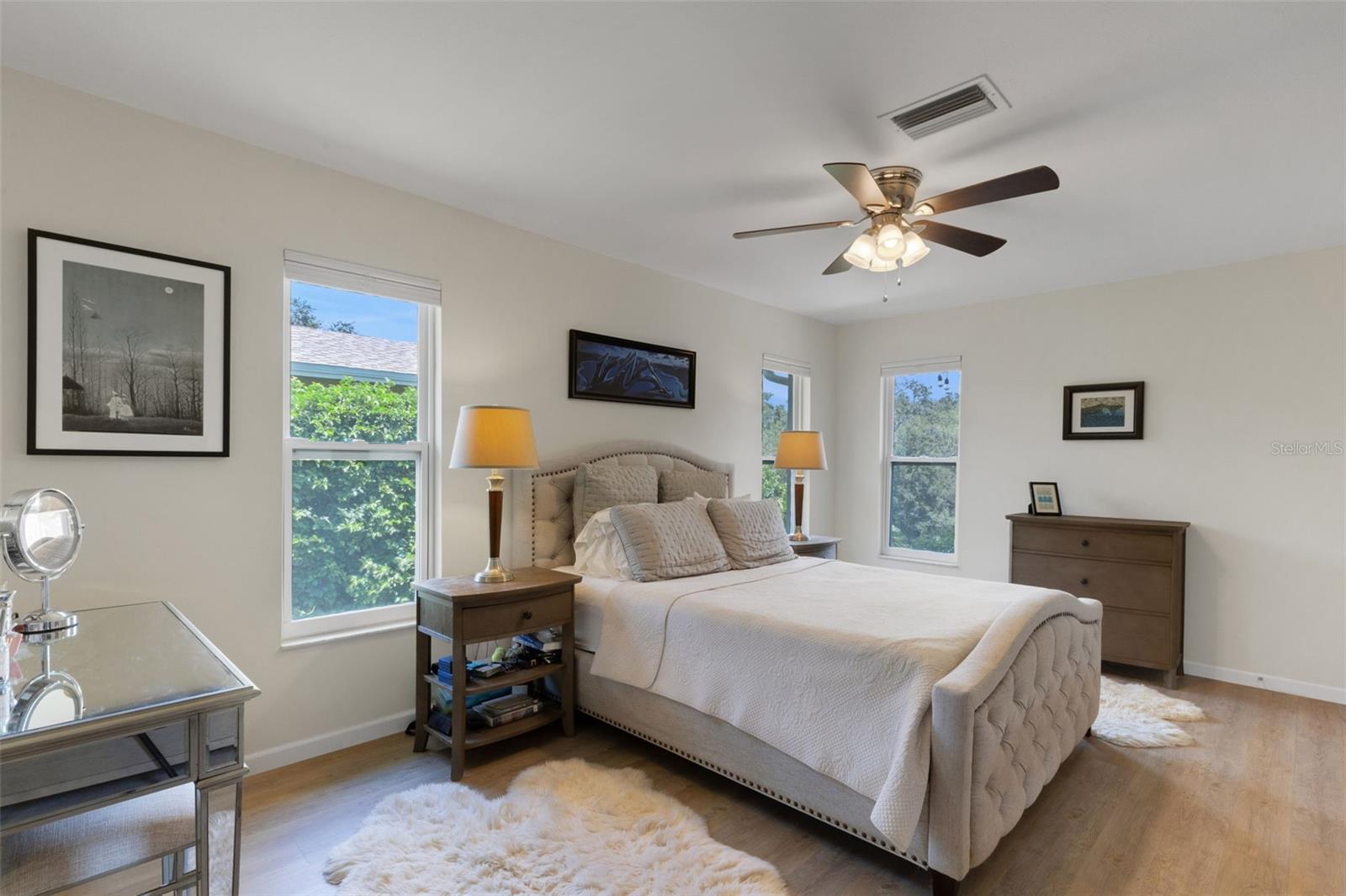 Queen size bed pictured - plenty of room for a King, if desired