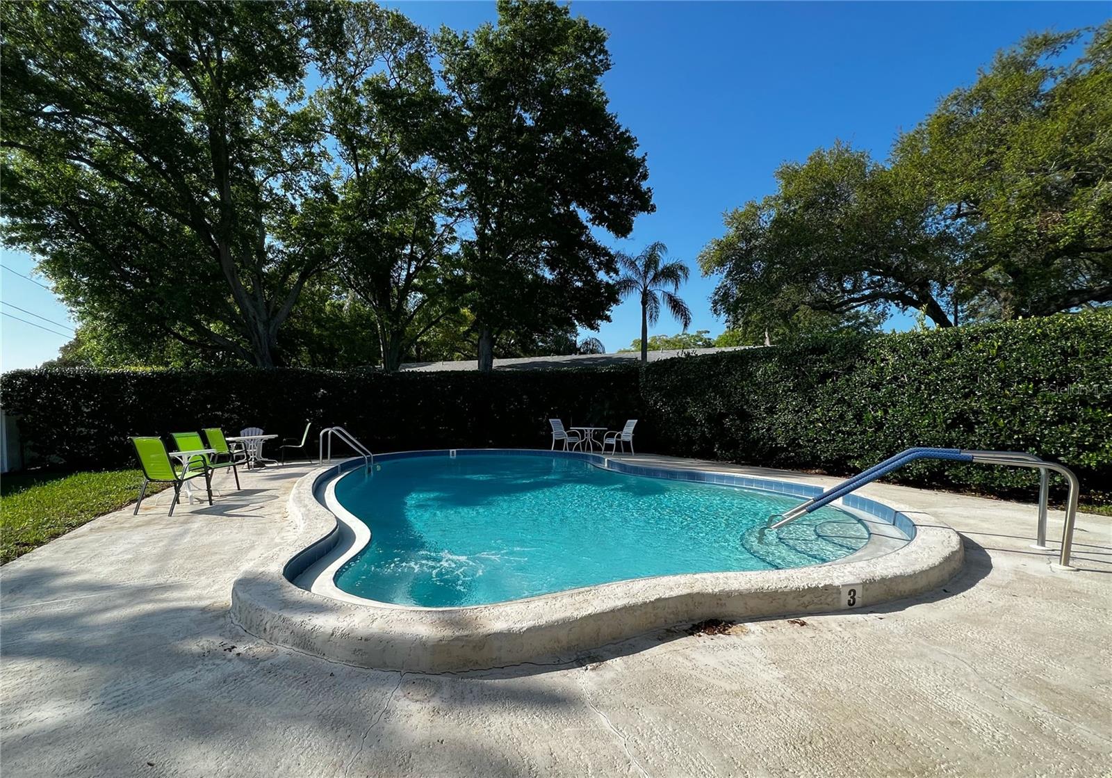 Pool with privacy hedges for you to enjoy the sunshine and Florida weather.