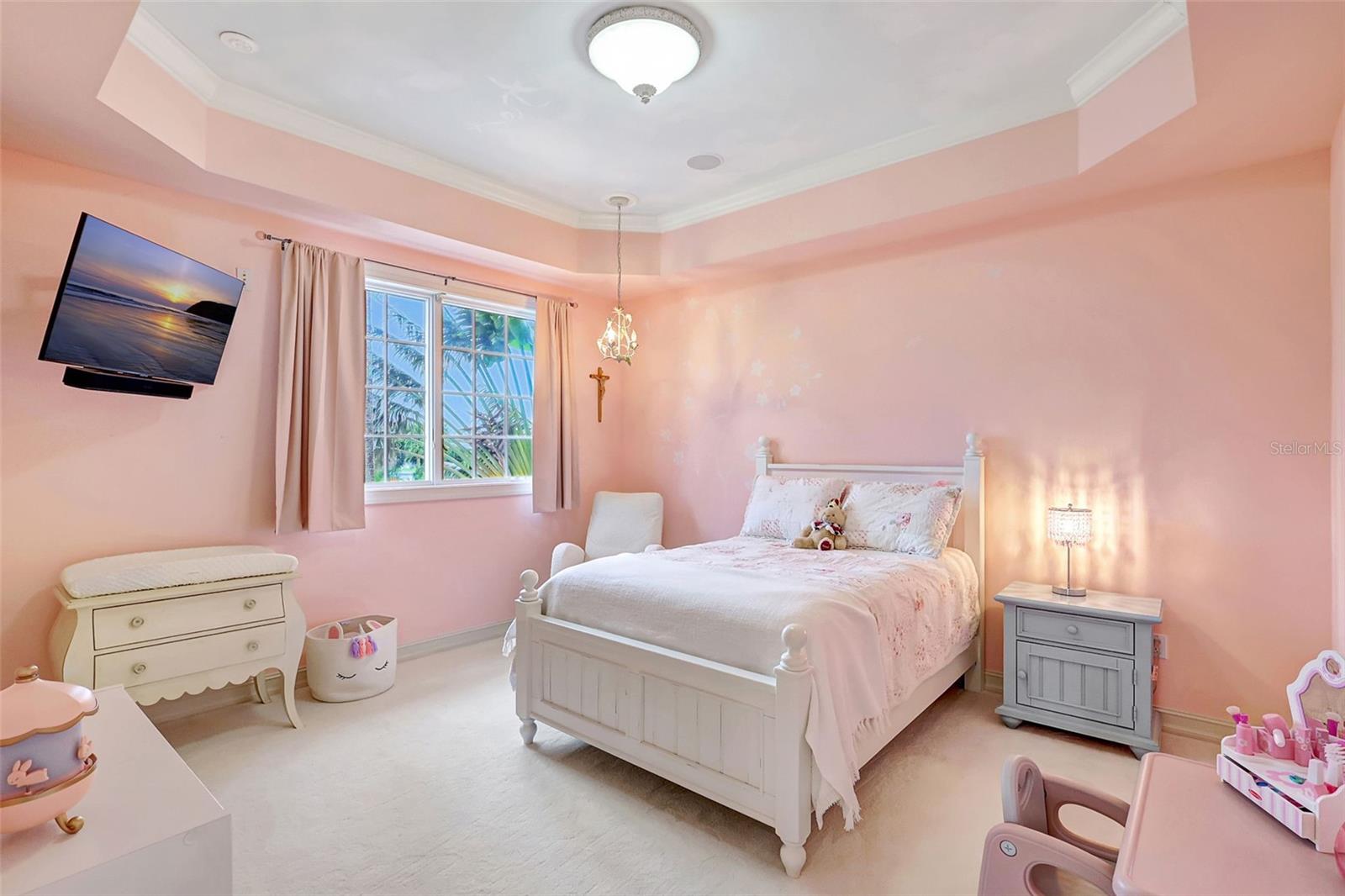 The Fourth Bedroom Has A Custom Crafted Ceiling, Newer Carpeting & Crown Molding.