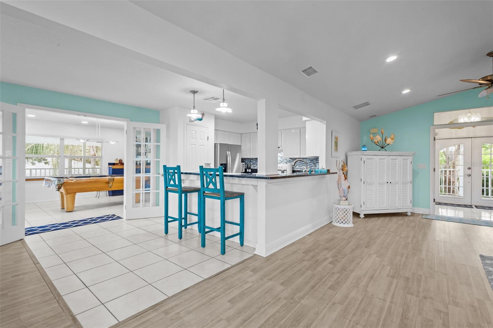 Living Room, Kitchen looking into recreation space