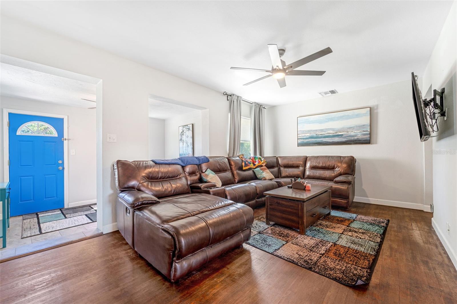 Living room is light and airy