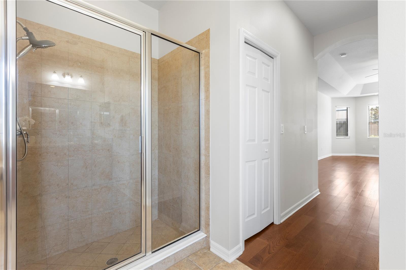 View from Primary Bath to Bedroom and Closet