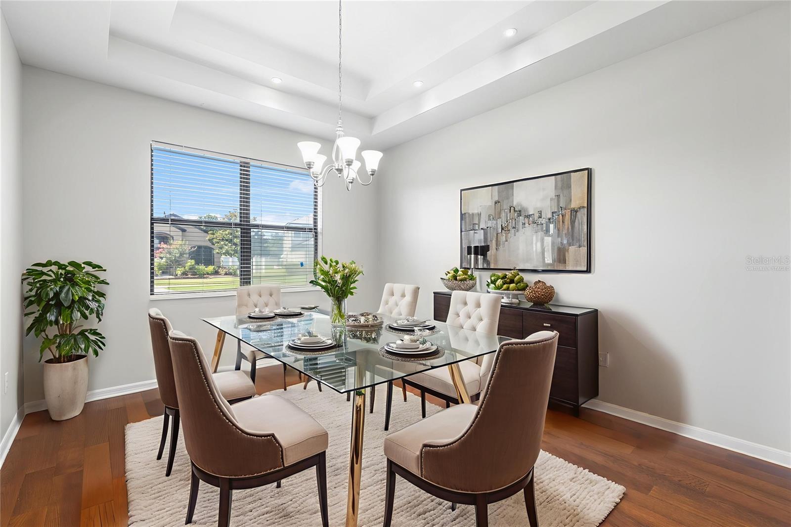 Dining with Tiered Ceiling- Virtually Staged
