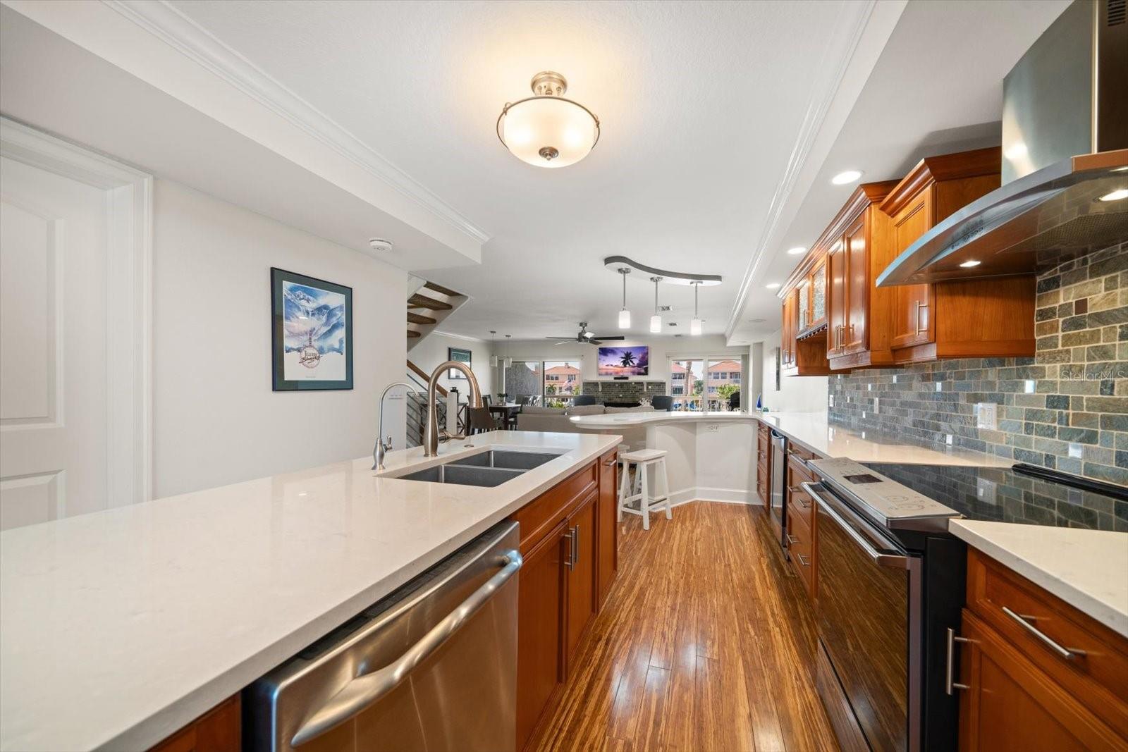 With contemporary flair, the kitchen is a culinary dream-spacious yet inviting.