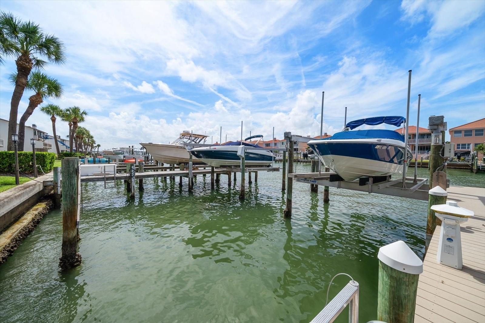 Slip with boat lift to accommodate boats up to 20,000 lbs.