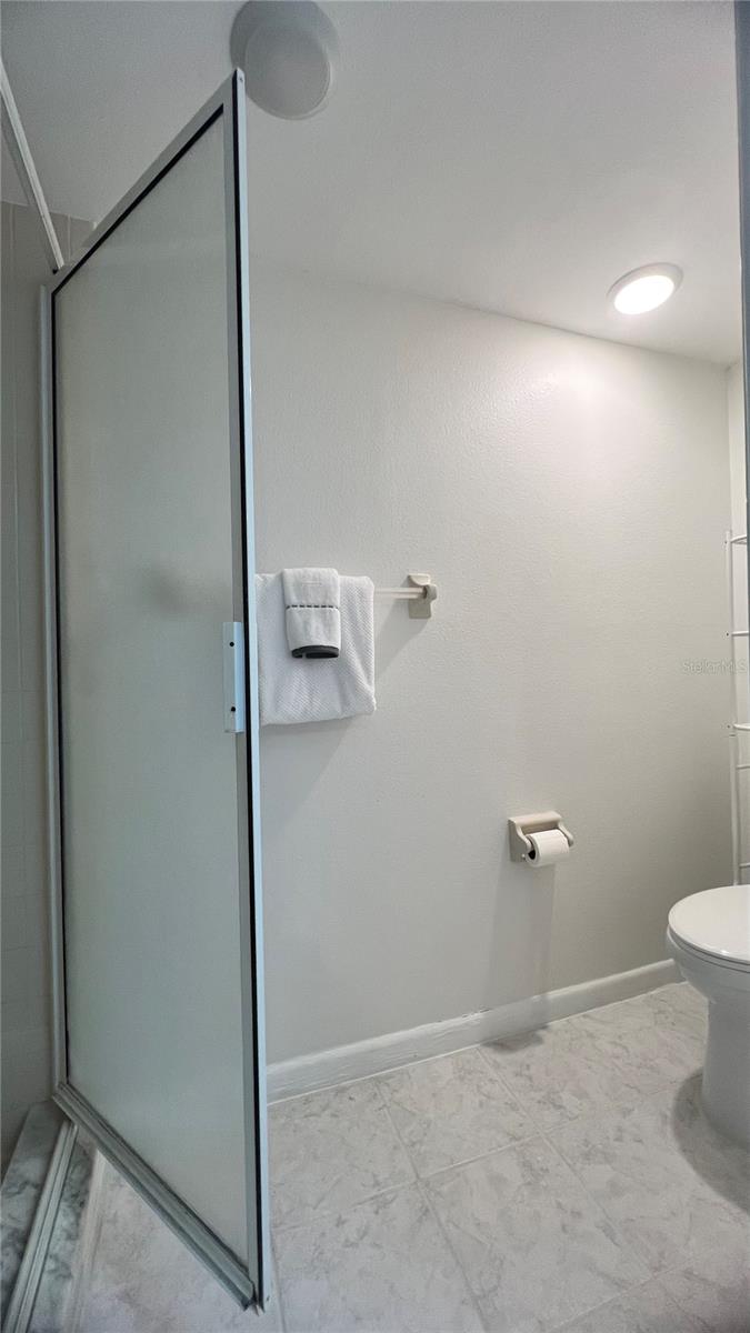 Seperate walk in shower and toilet area