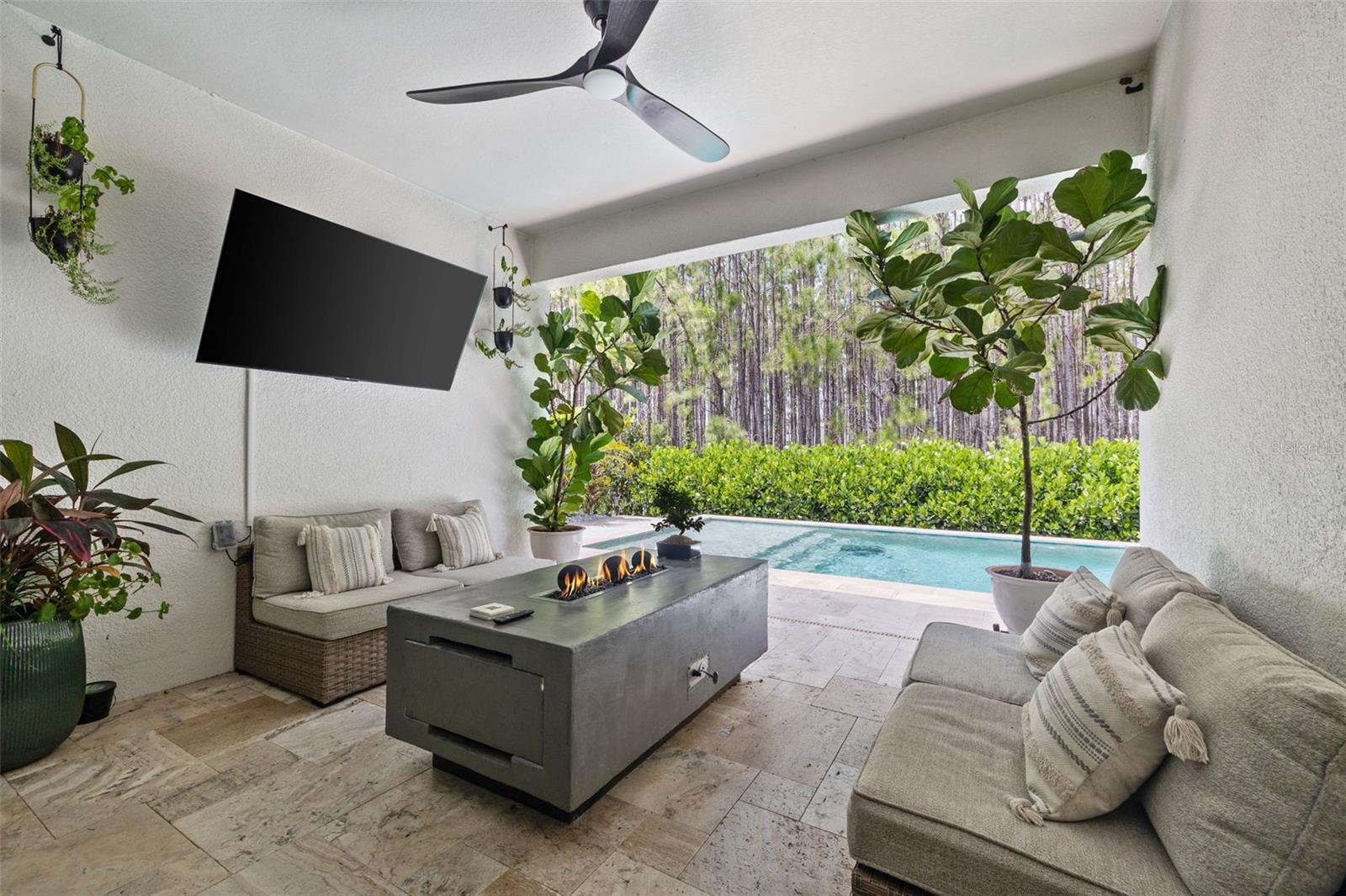 Covered Patio & Pool Beyond