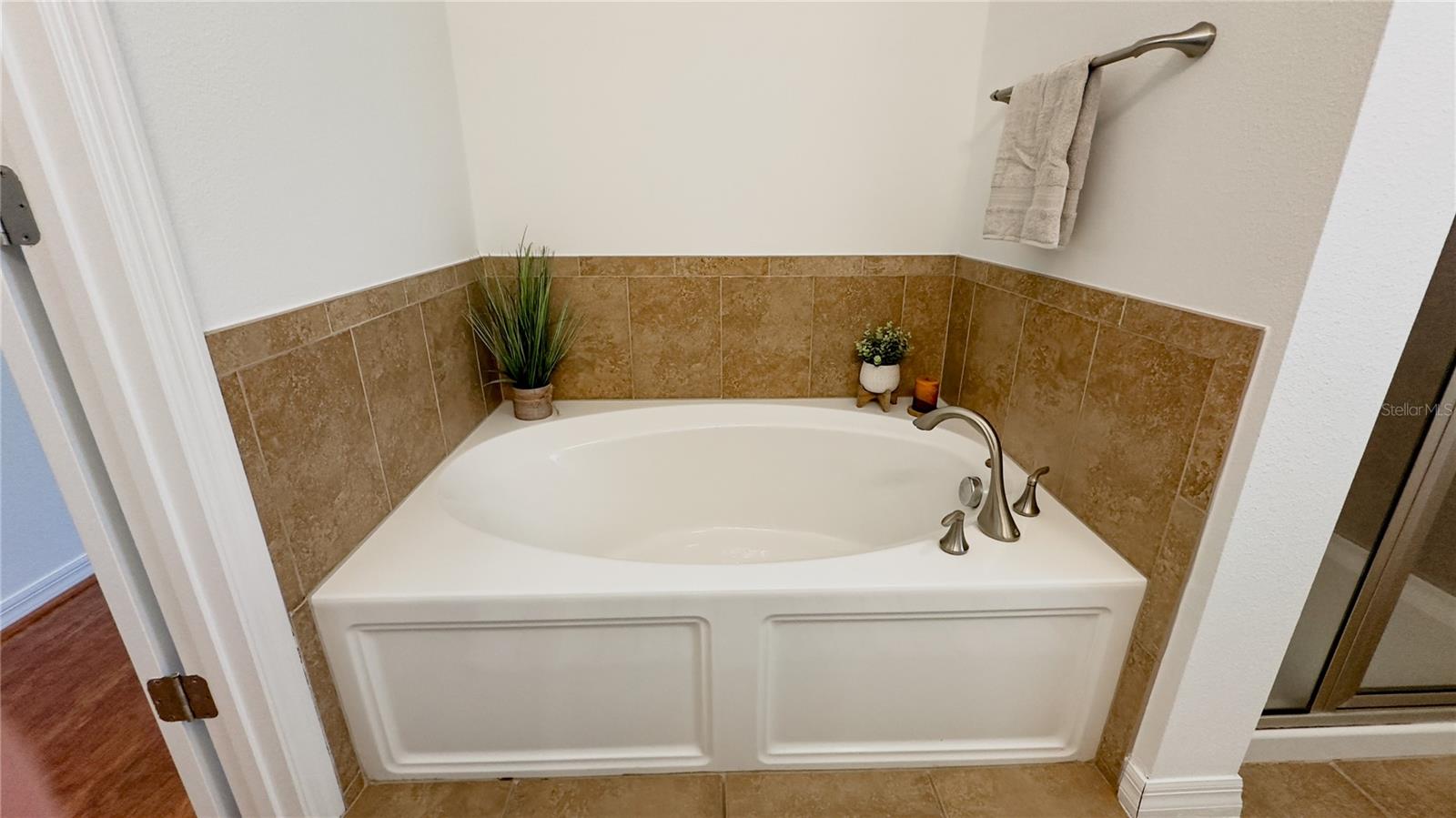 Garden tub big enough for soaking and relaxing or an invigorating ice bath.
