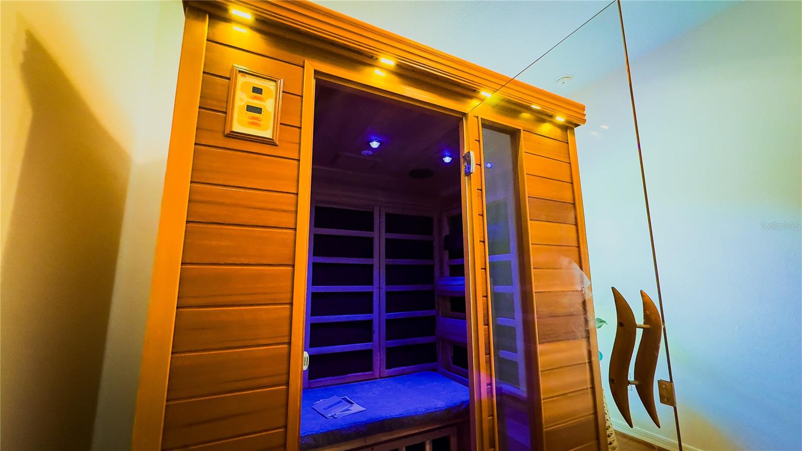 Not only will you get the benefits of the sauna but color therapy as well since the lights inside change while you are in there.