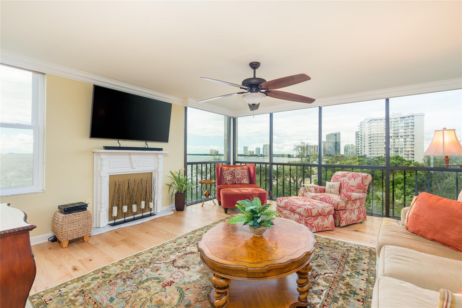 Den attached to guest room with floor to ceiling windows overlooking Bayshore.