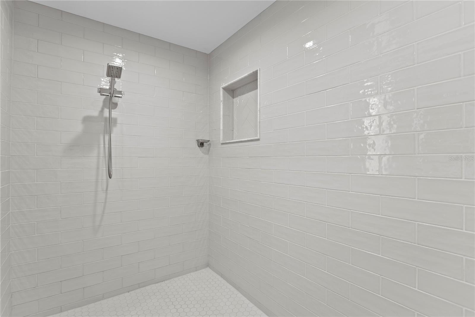 Marble & Fieldstone Walk-In Shower!