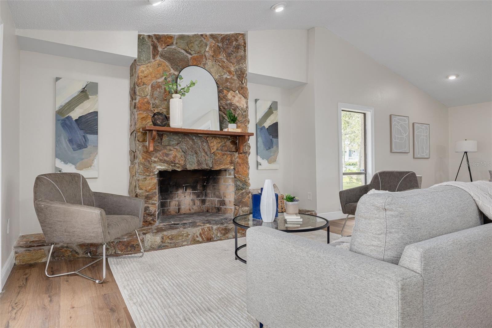 Family room with cozy fireplace!