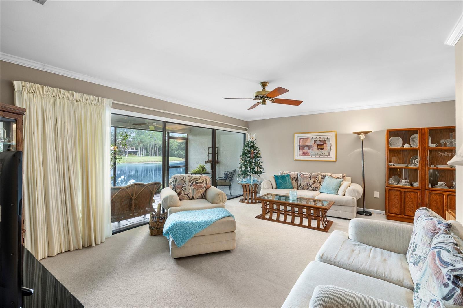 Living room with amazing pond views