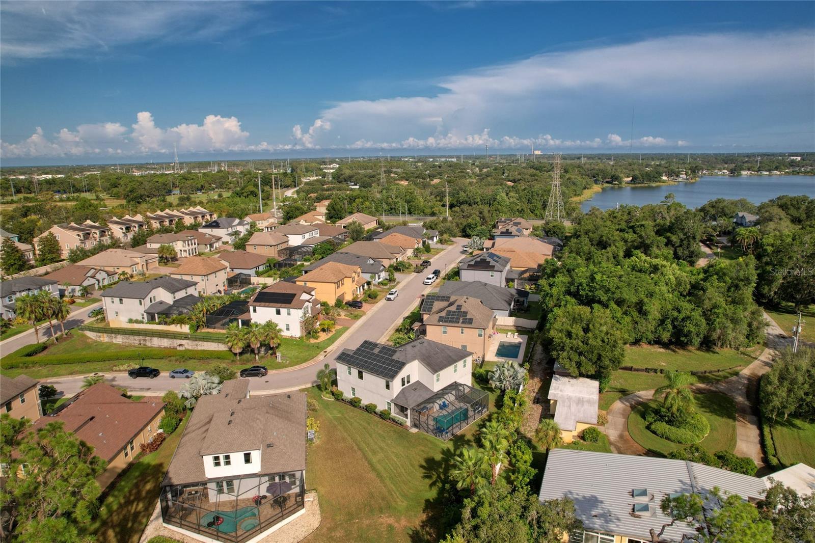 Aerial view of the rear of the home