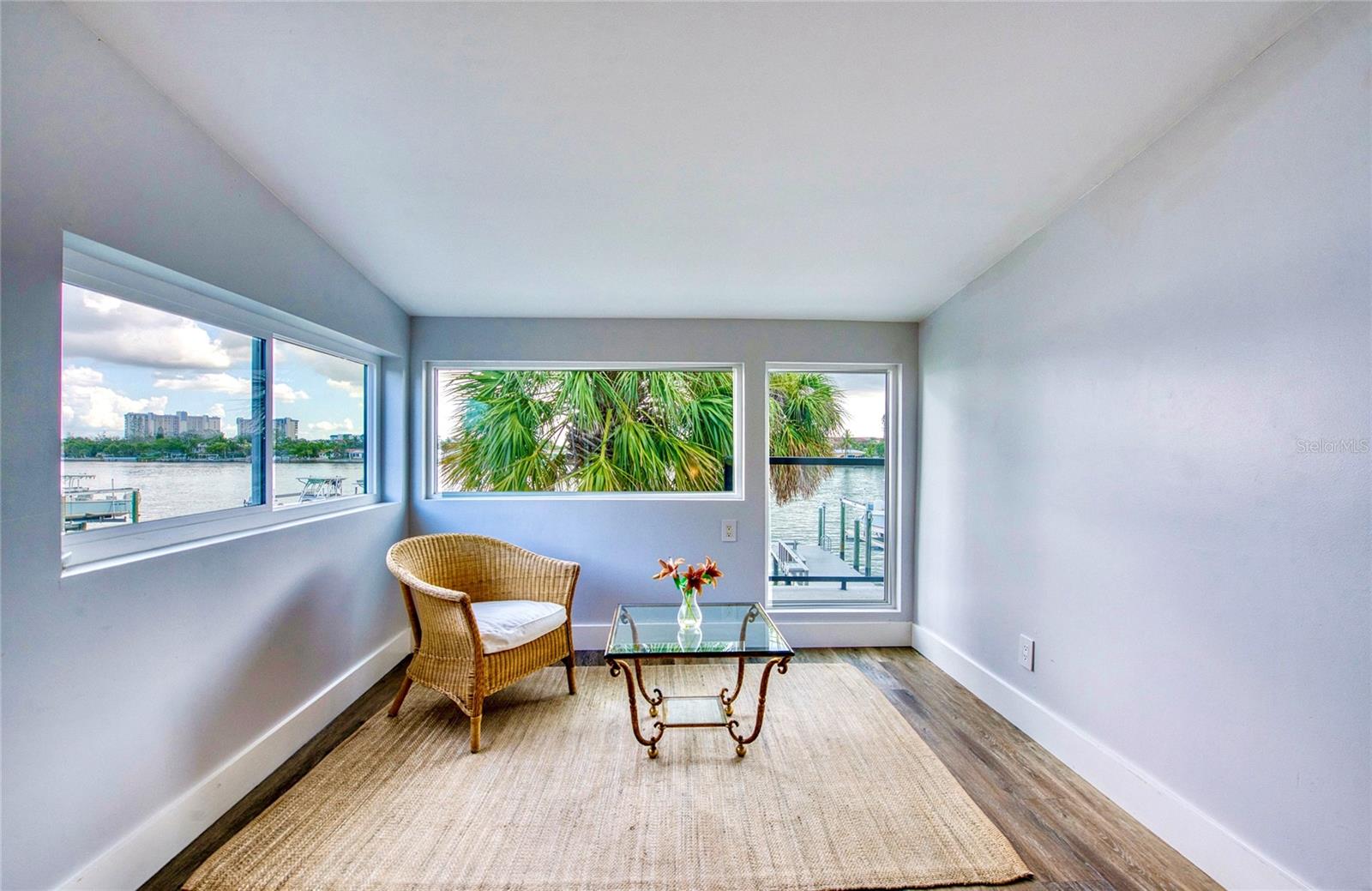 Seating nook in primary bedroom overlooking the intracoastal waters