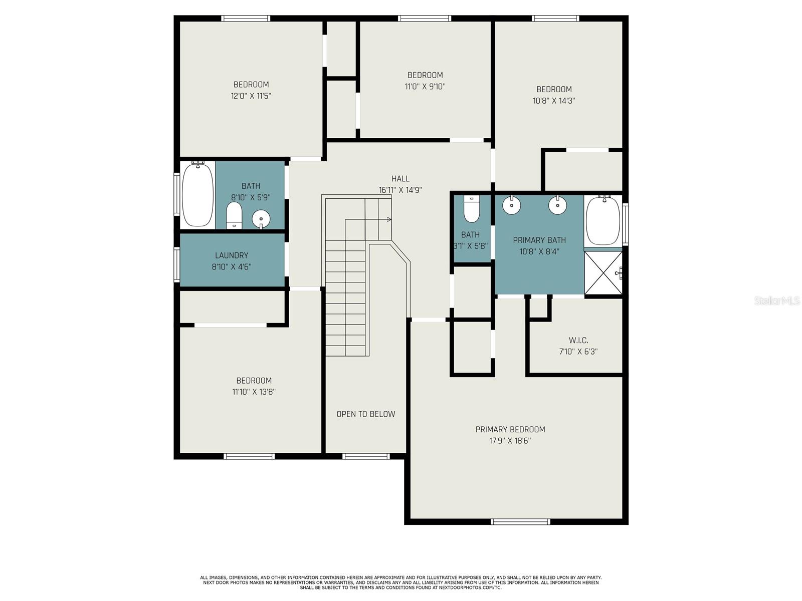 Second level floor plan for informational purposes only