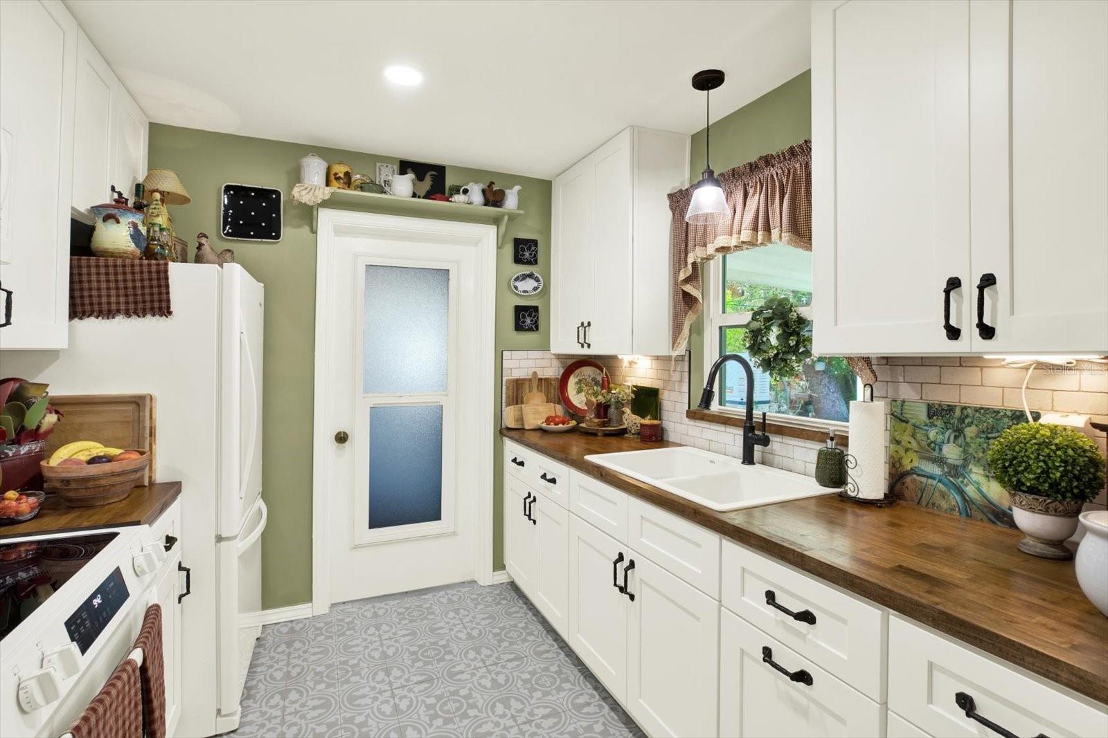 Kitchen with stunning butcher block counters