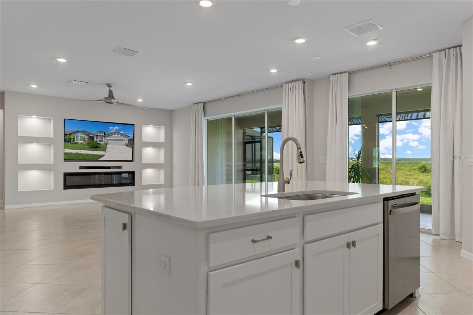 Kitchen to living room. Easy to watch your favorite shows while meal prepping.