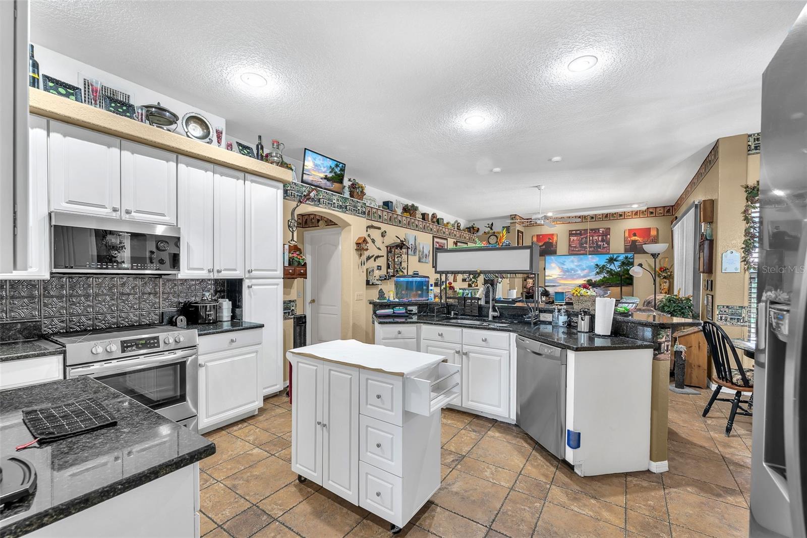 Stainless steel appliances and backsplash