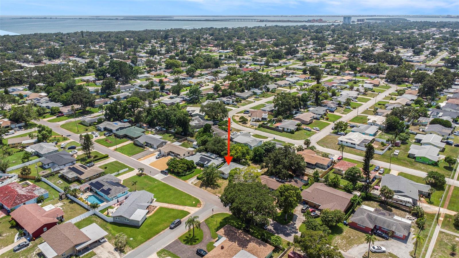 Aerial view towards the Skyway Bridge