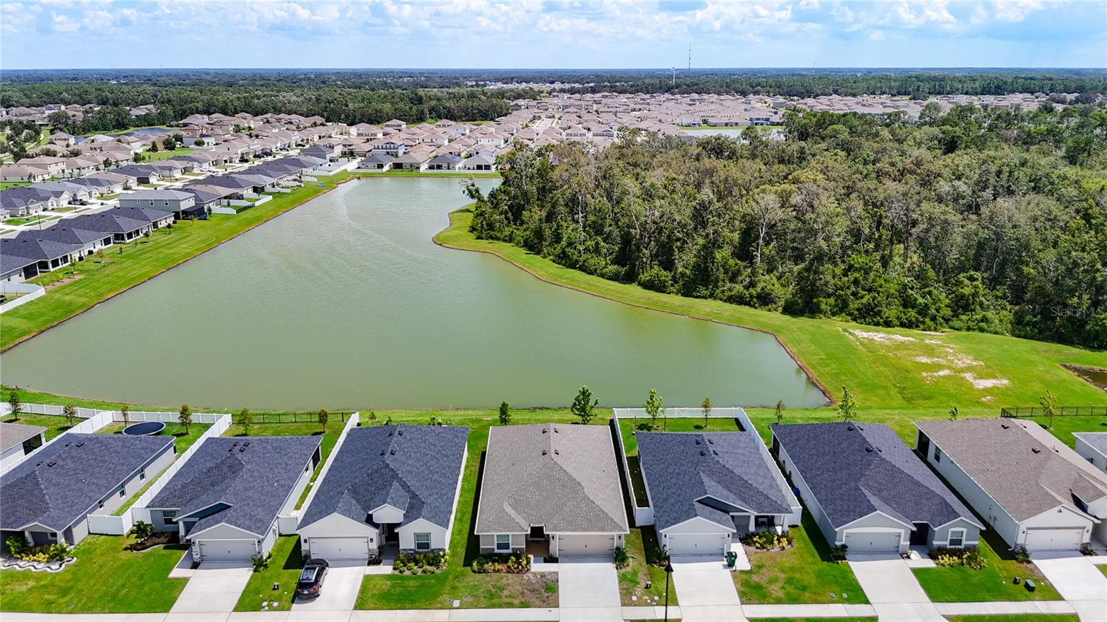 Bird's eye view of the street & pond