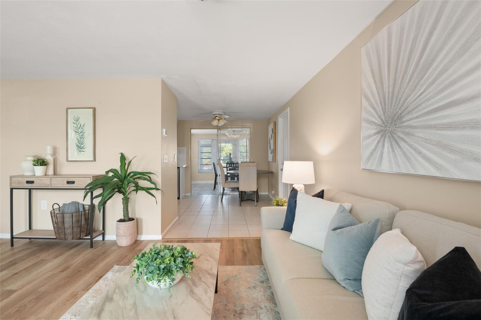 Views from the living room through the dining room to the intercoastal waterway.