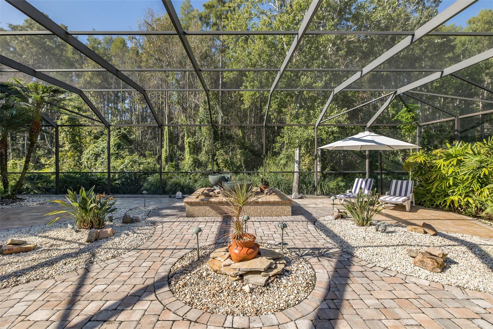 Double bowled spill over fountain creates an peaceful setting