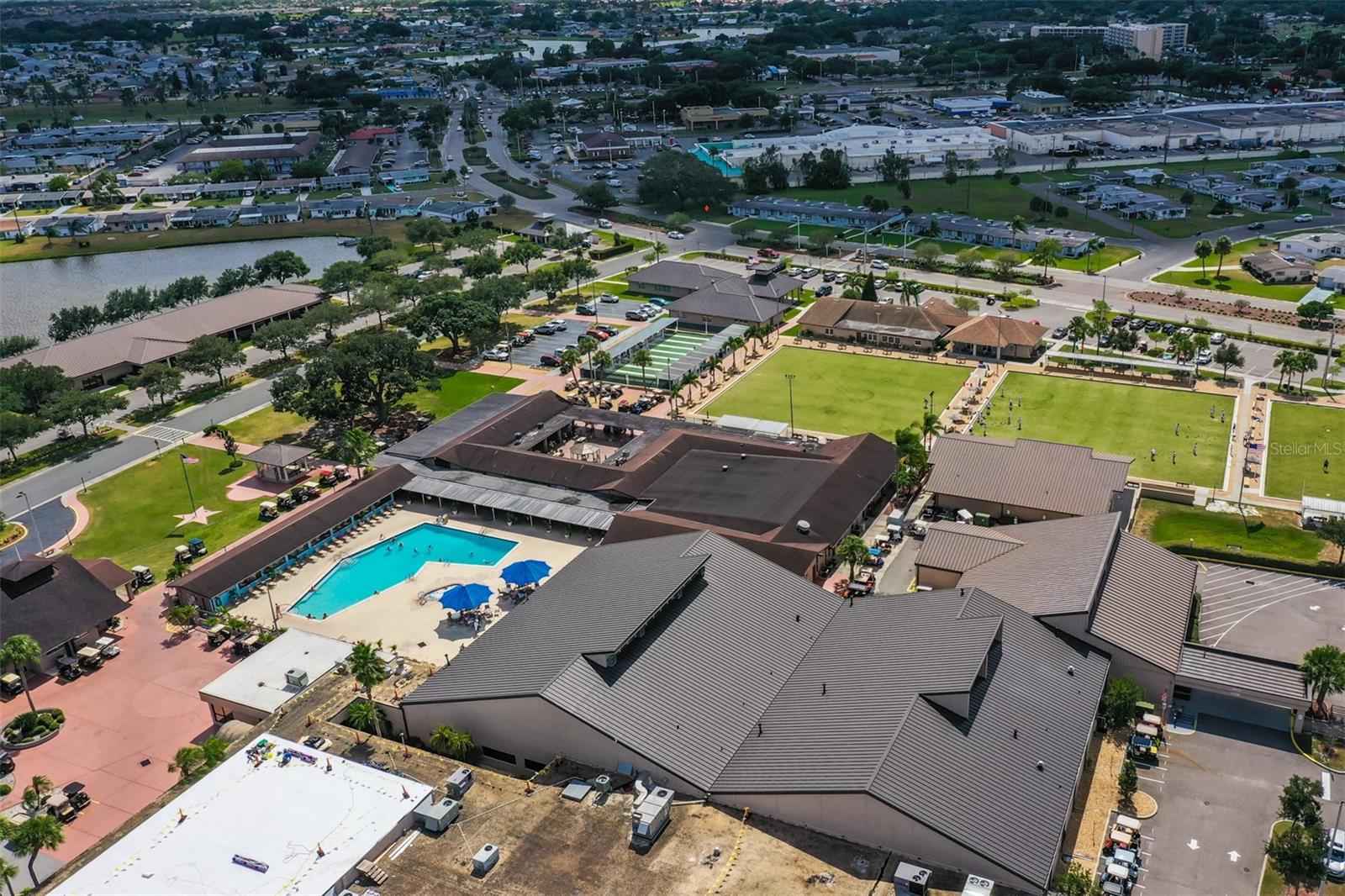 Aerial SCC Amenities, Outdoor Pool & South Campus