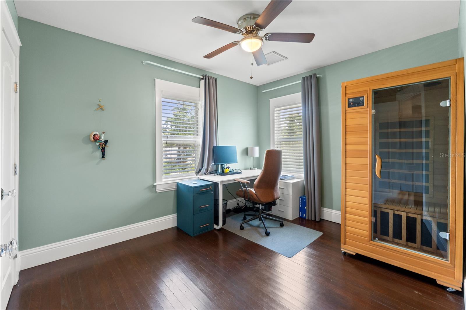 3rd bedroom that is currently set up as an office with sauna