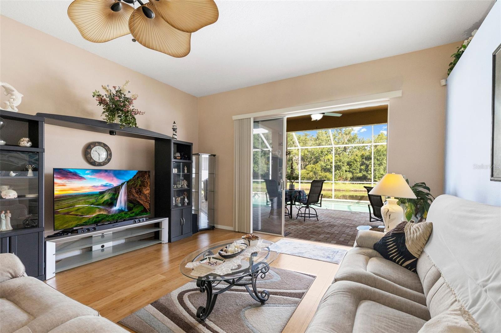 Living room with door open