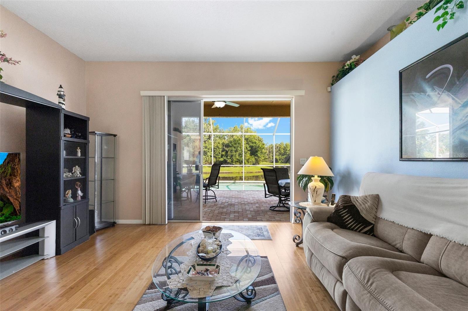 Living room with door open