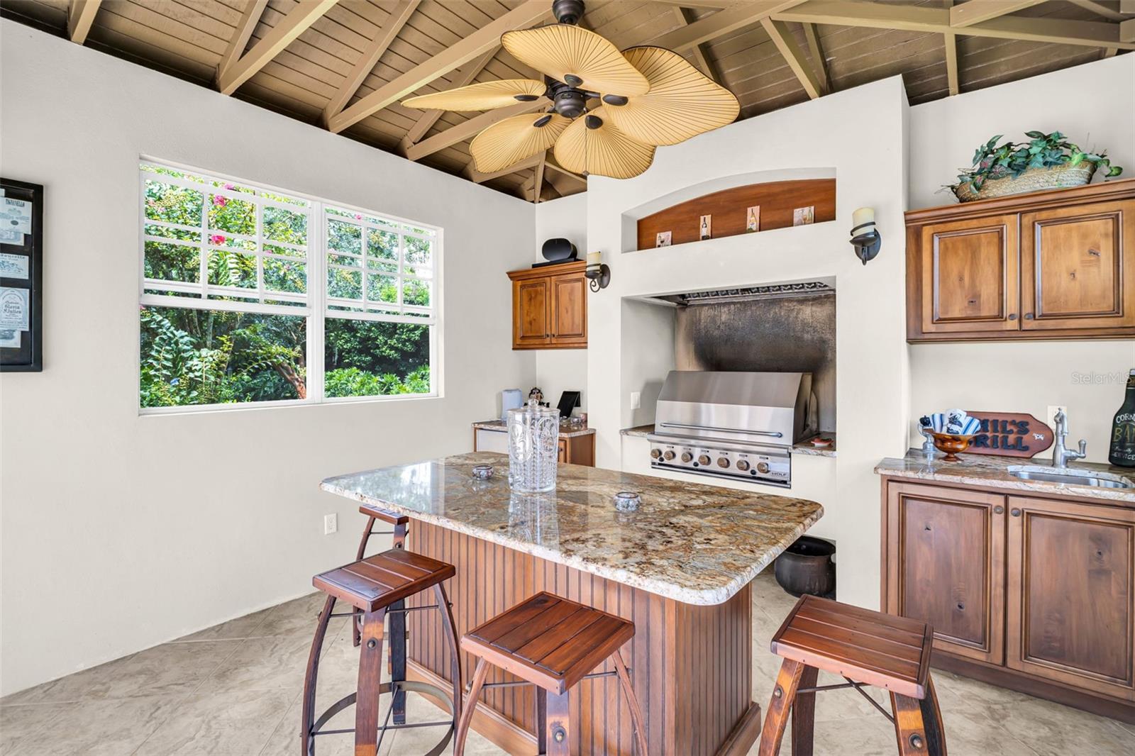 Outdoor Cabana Kitchen Wolf gas Grill poolside