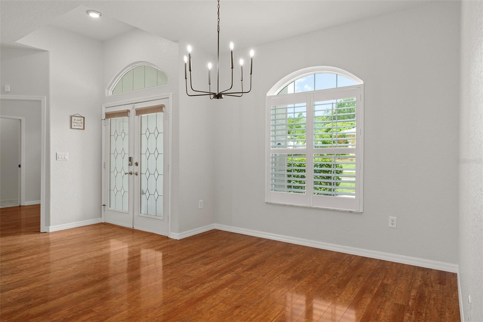 You will love the modern chandelier in the dinning room.
