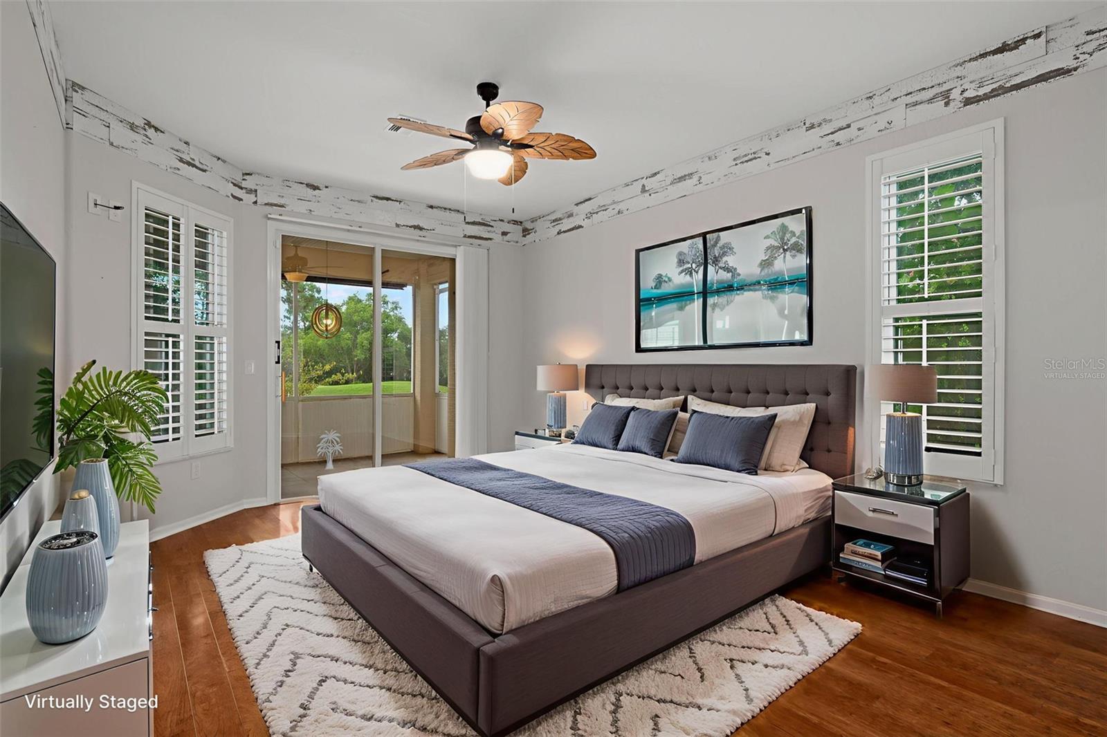 Virtually staged master bedroom.