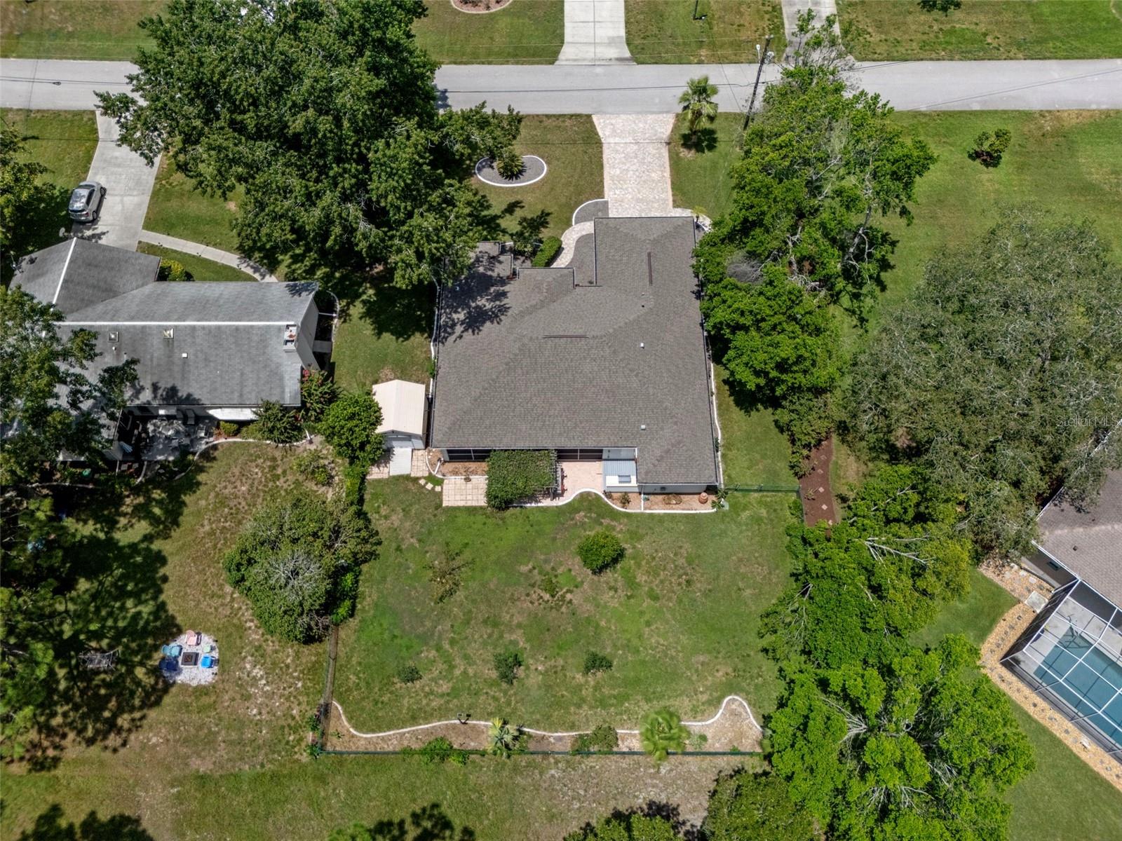 Aerial view of the back of the property.