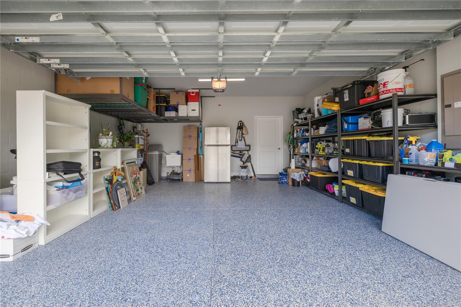Garage with custom shelving