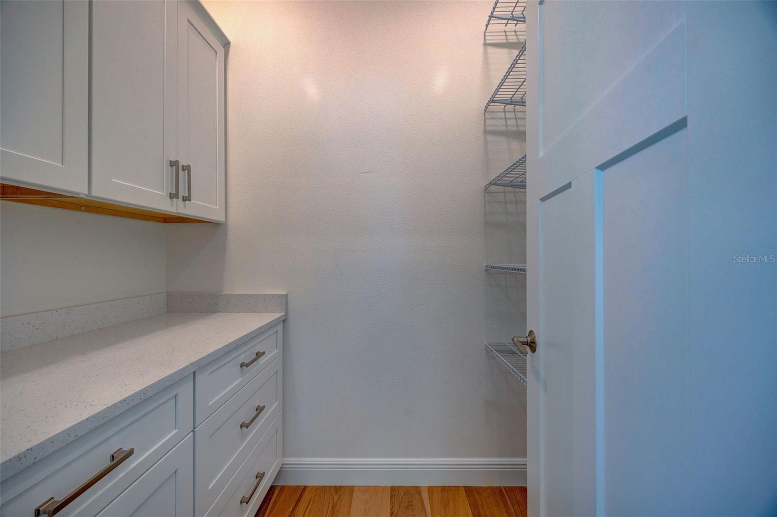 Cabinets and counter space on one side...