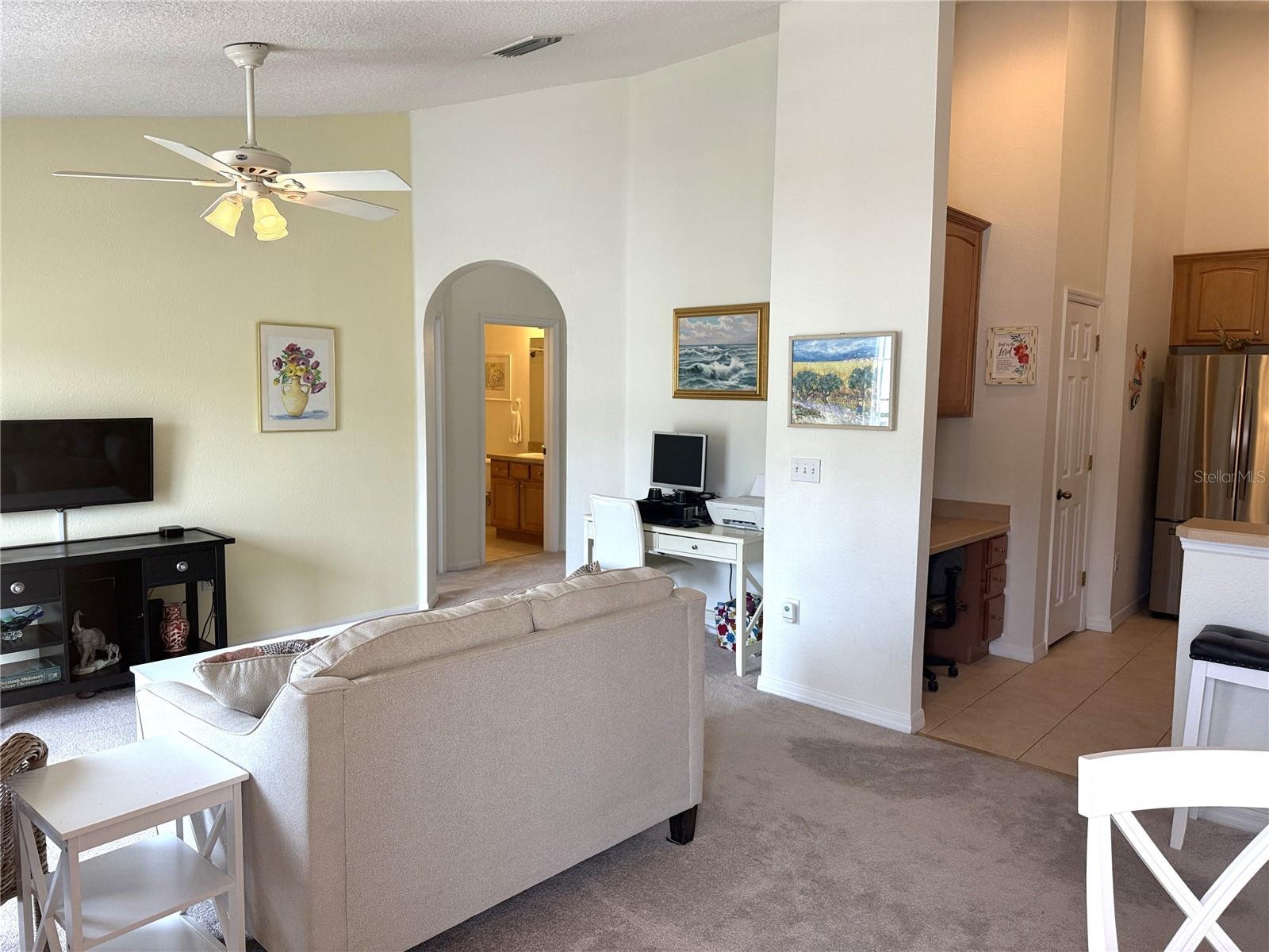 Living room and kitchen area from dining room
