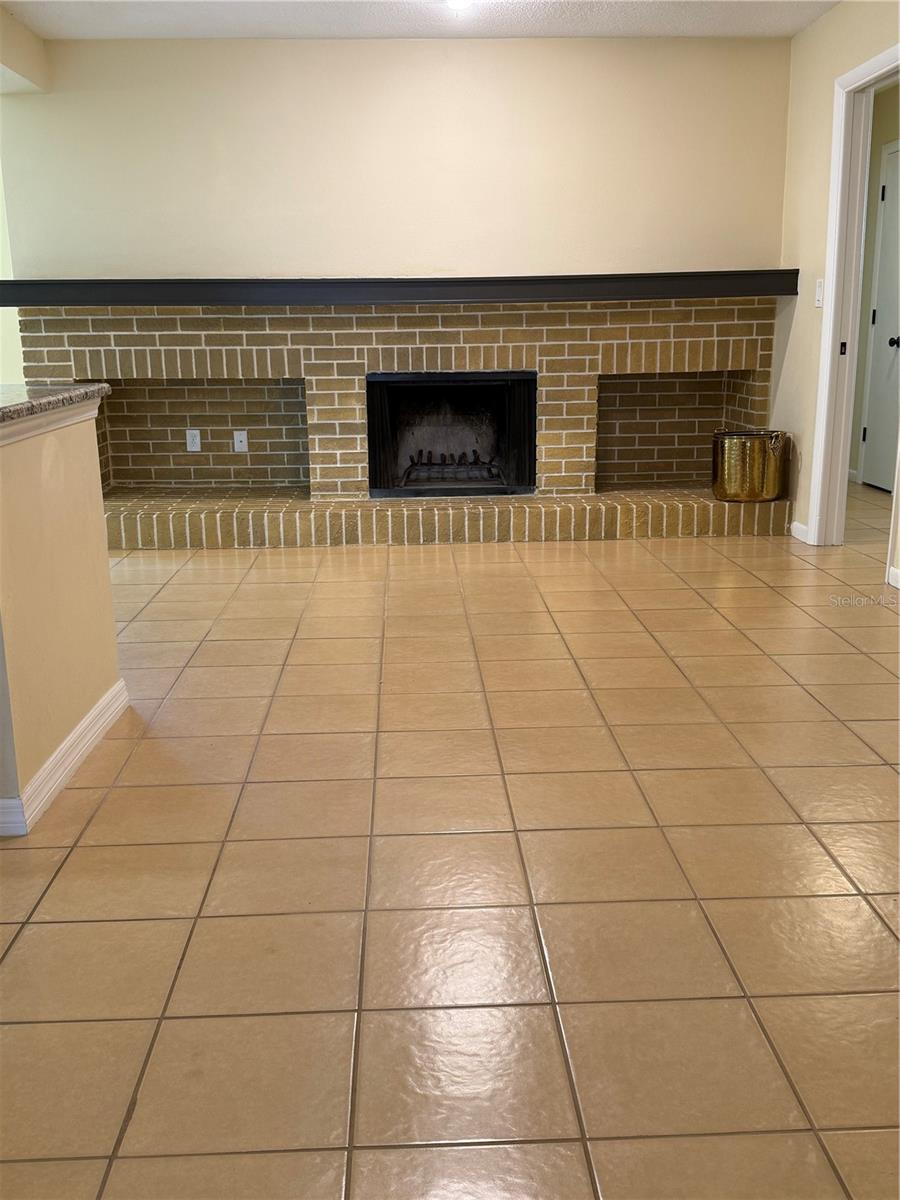 Beautiful brick fireplace in family room