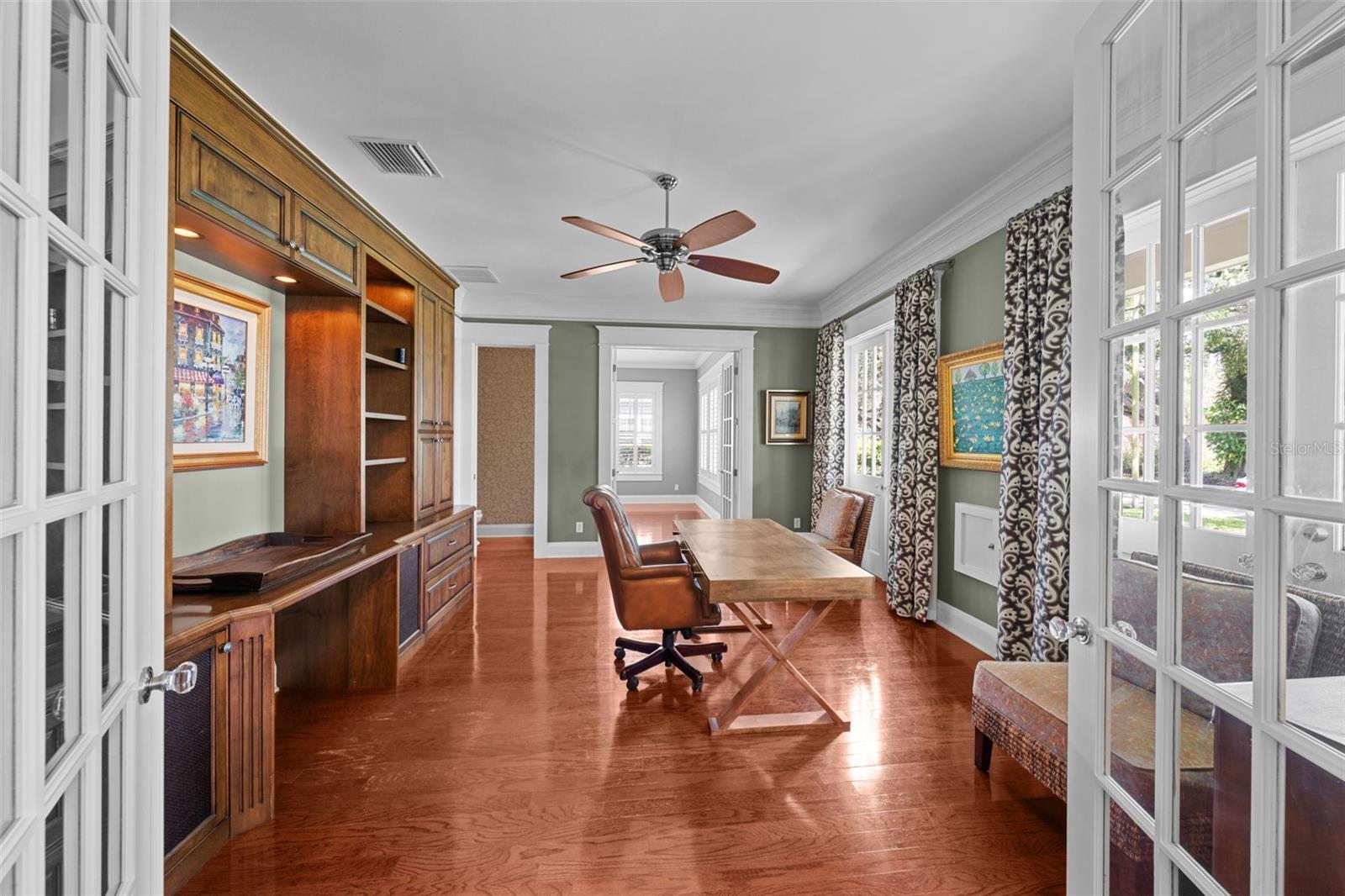 Study off the entry has French doors for privacy