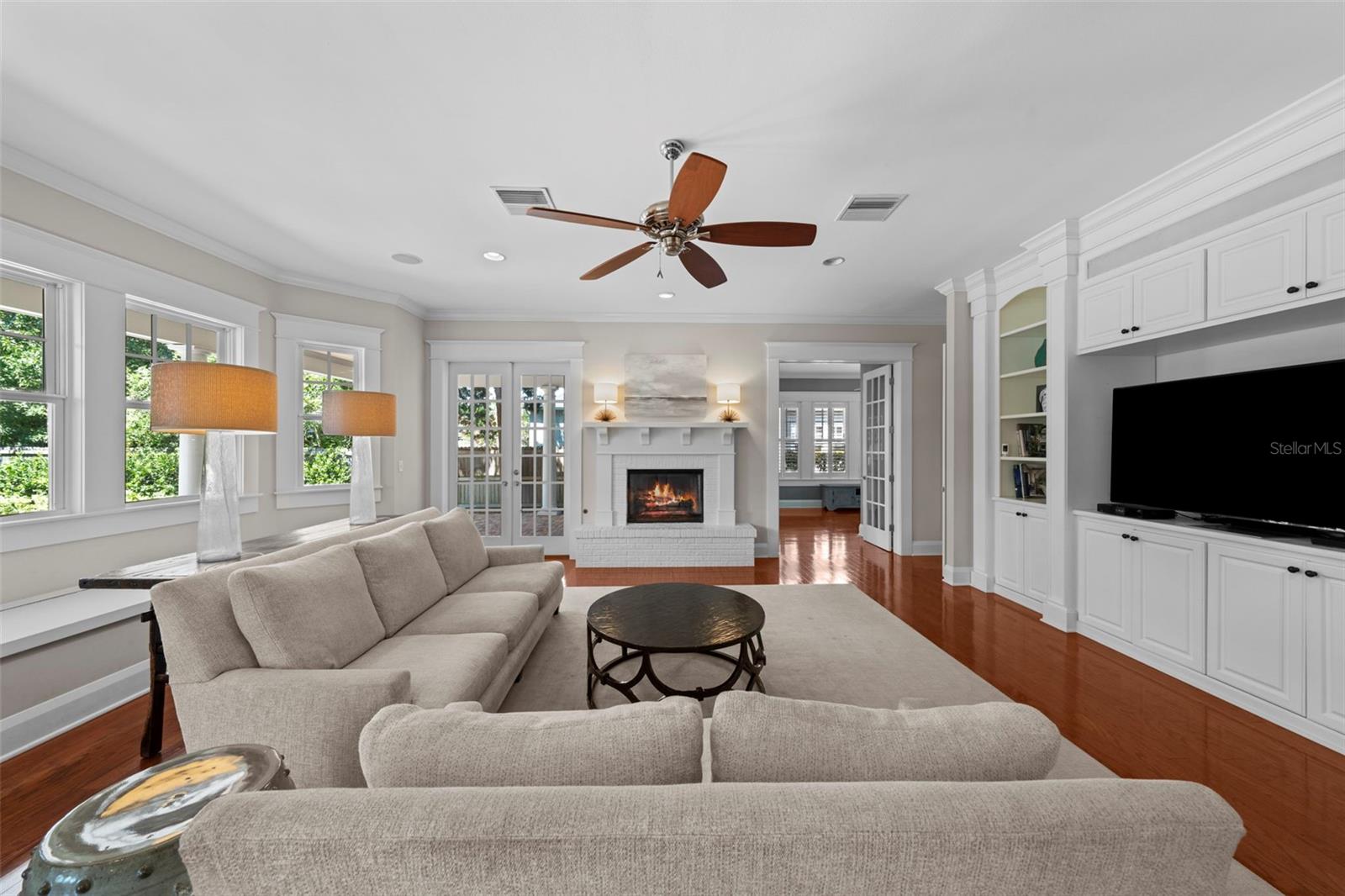 with custom built-ins and an abundance of natural light